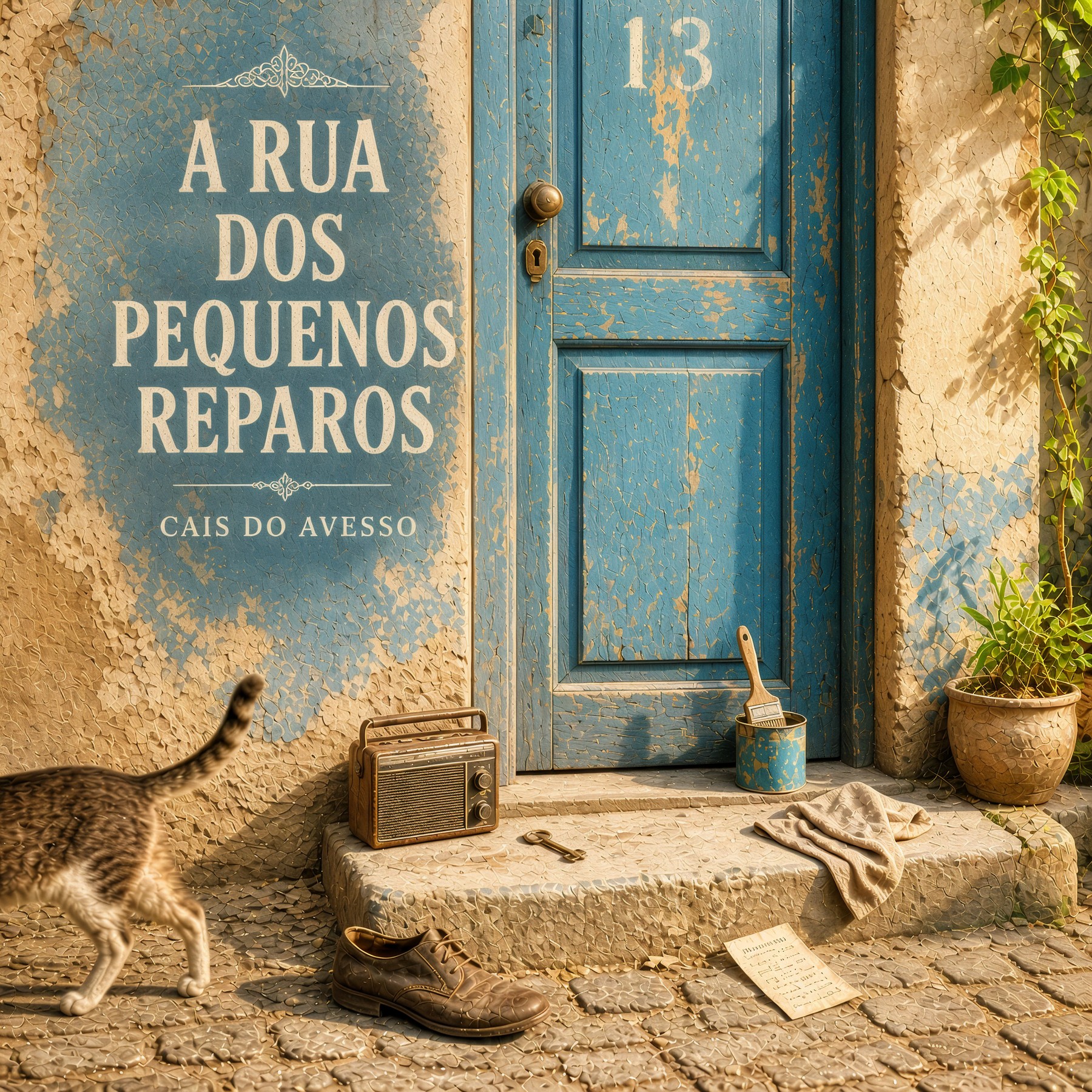 Capa do álbum A Rua dos Pequenos Reparos — porta azul e parede gasta