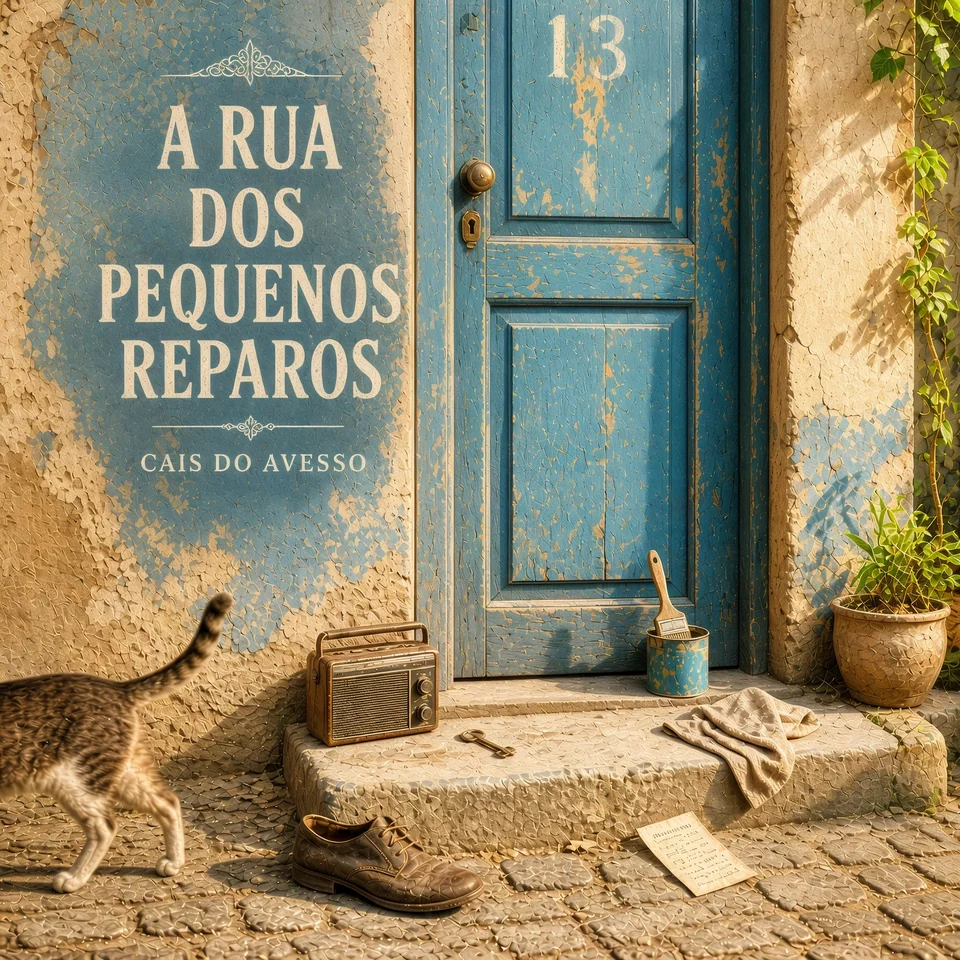Capa do álbum A Rua dos Pequenos Reparos — porta azul e parede gasta
